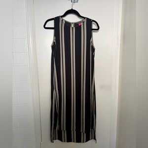 Striped Navy, Olive and White Sleeveless Dress